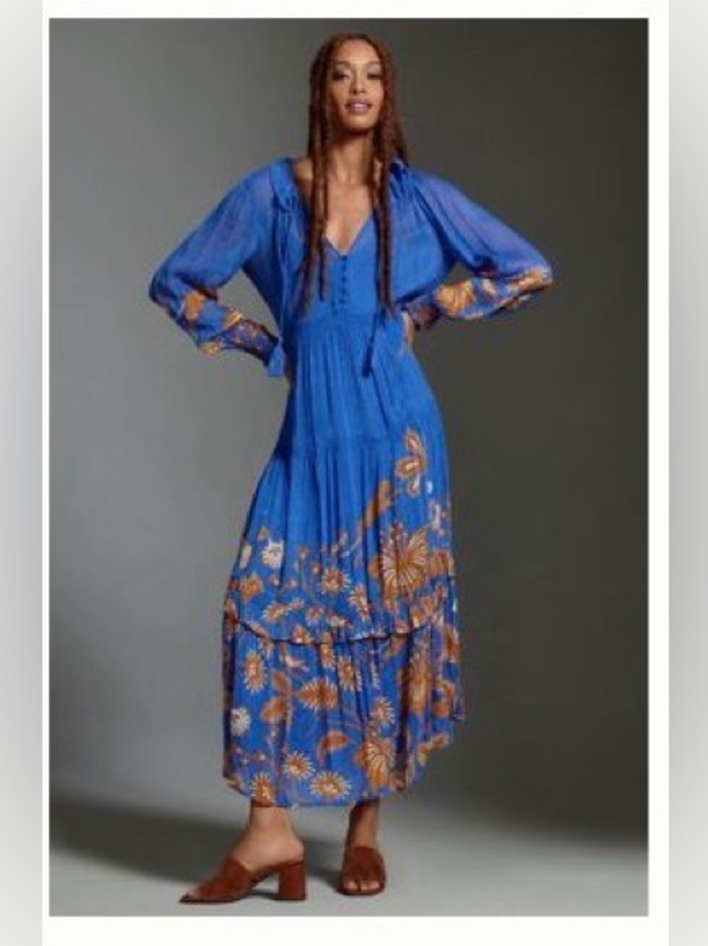 Beautiful Anthropologie Maeve Blue Floral Tiered Maxi Dress - Women's